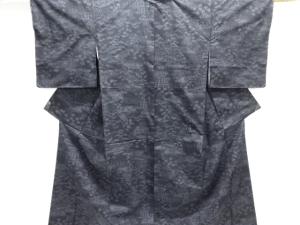 未使用品　家屋風景模様織り出し本場結城紬100亀甲着物(石下)